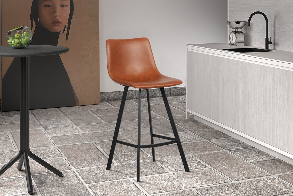 Chaise de comptoir Ozan similicuir Cognac