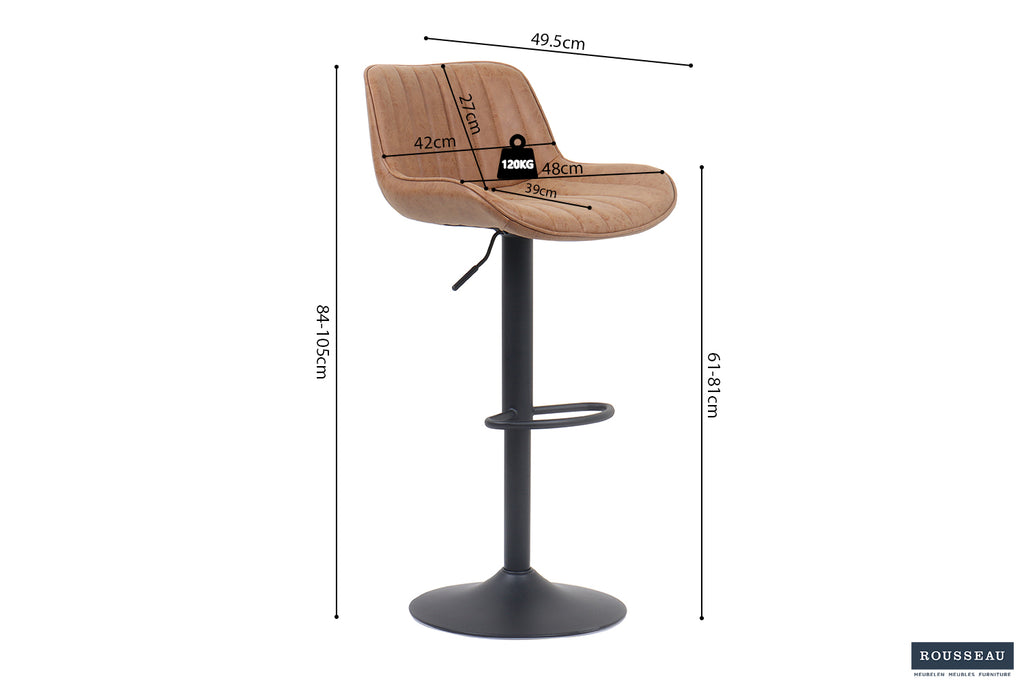 Tabouret de bar Fenna similicuir Cognac