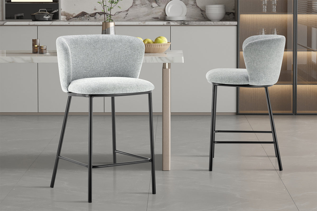 Chaise de comptoir Arthur Tissu Gris clair
