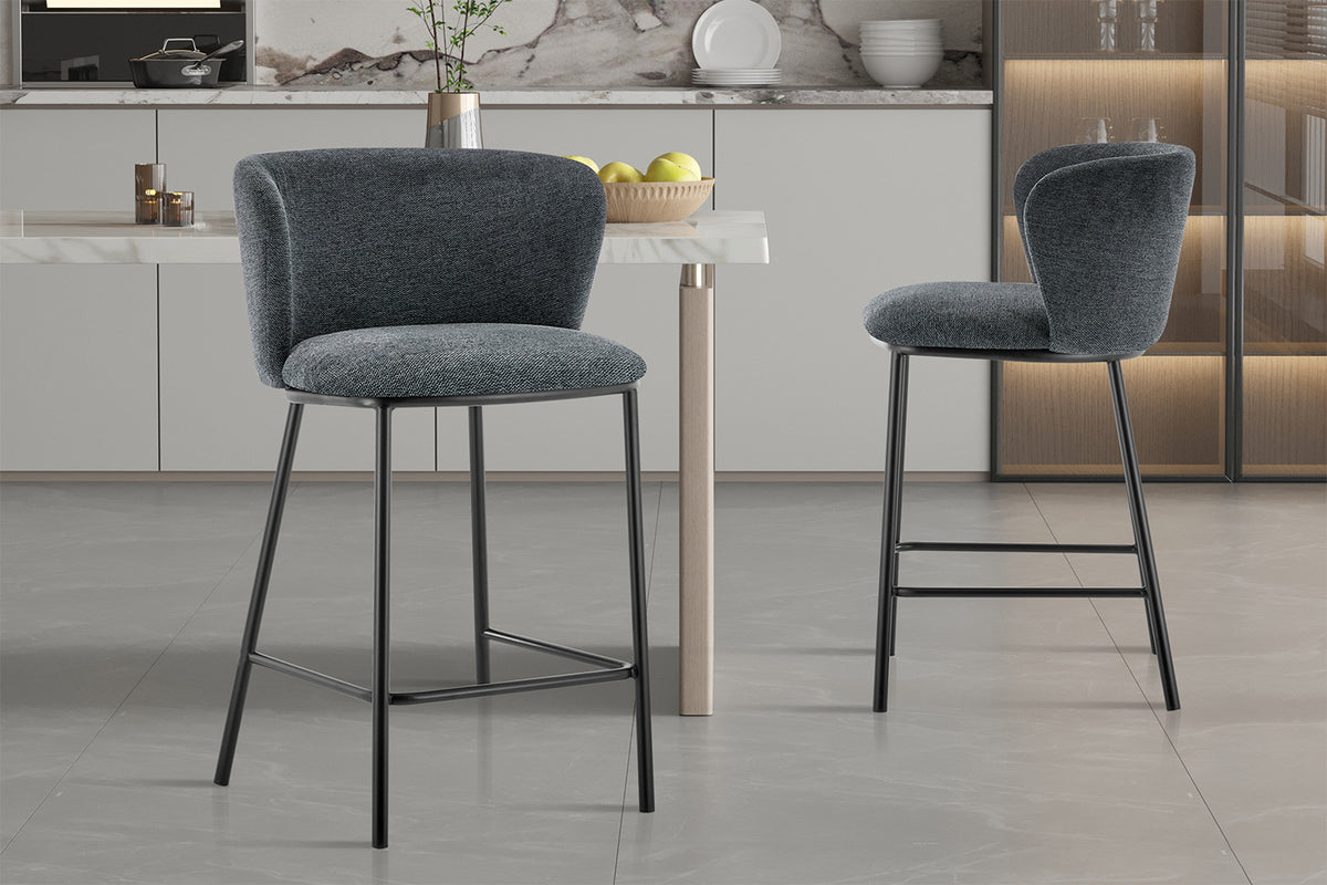 Chaise de comptoir Arthur Tissu Gris foncé