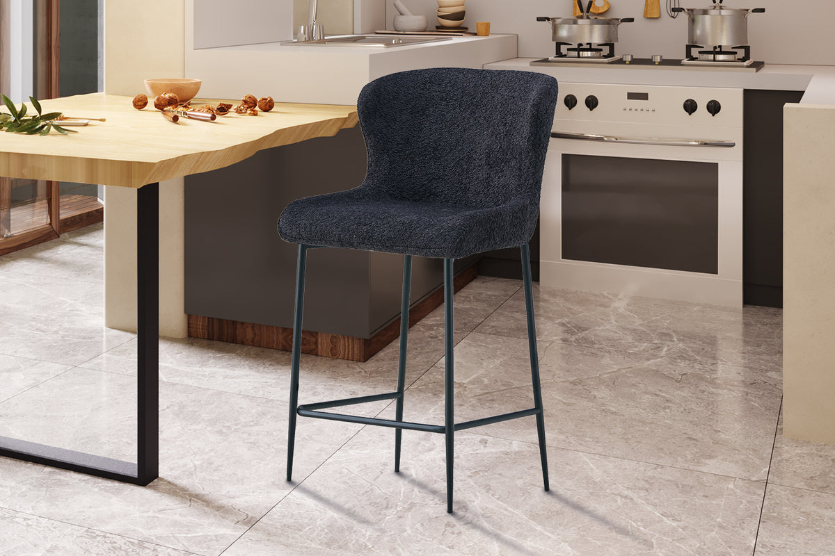 Chaise de comptoir Lisa Bouclé Gris foncé