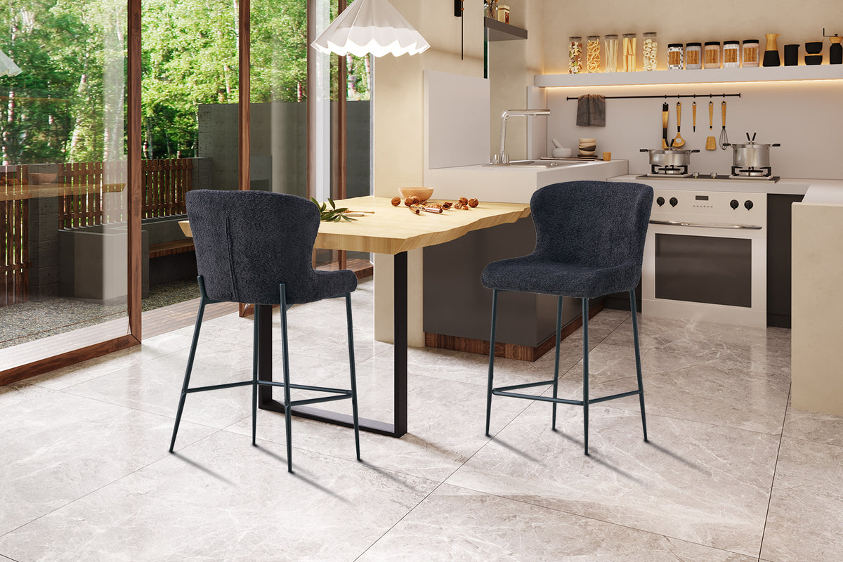 Chaise de comptoir Lisa Bouclé Gris foncé