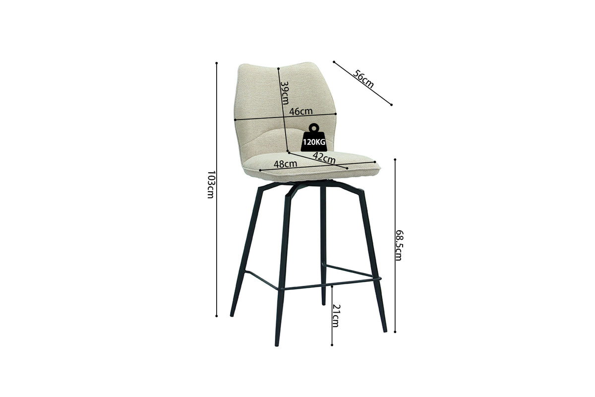 Chaise de comptoir Lara Tissu pivotante Écru