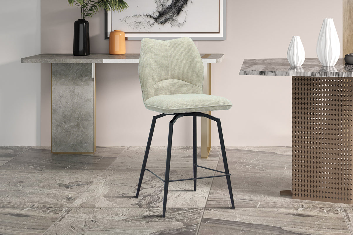Chaise de comptoir Lara Tissu pivotante Écru