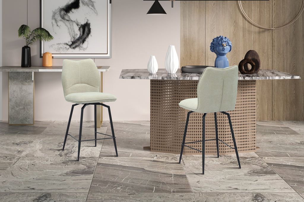 Chaise de comptoir Lara Tissu pivotante Écru