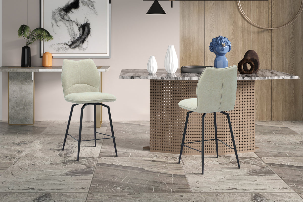 Chaise de comptoir Lara Tissu pivotante Écru