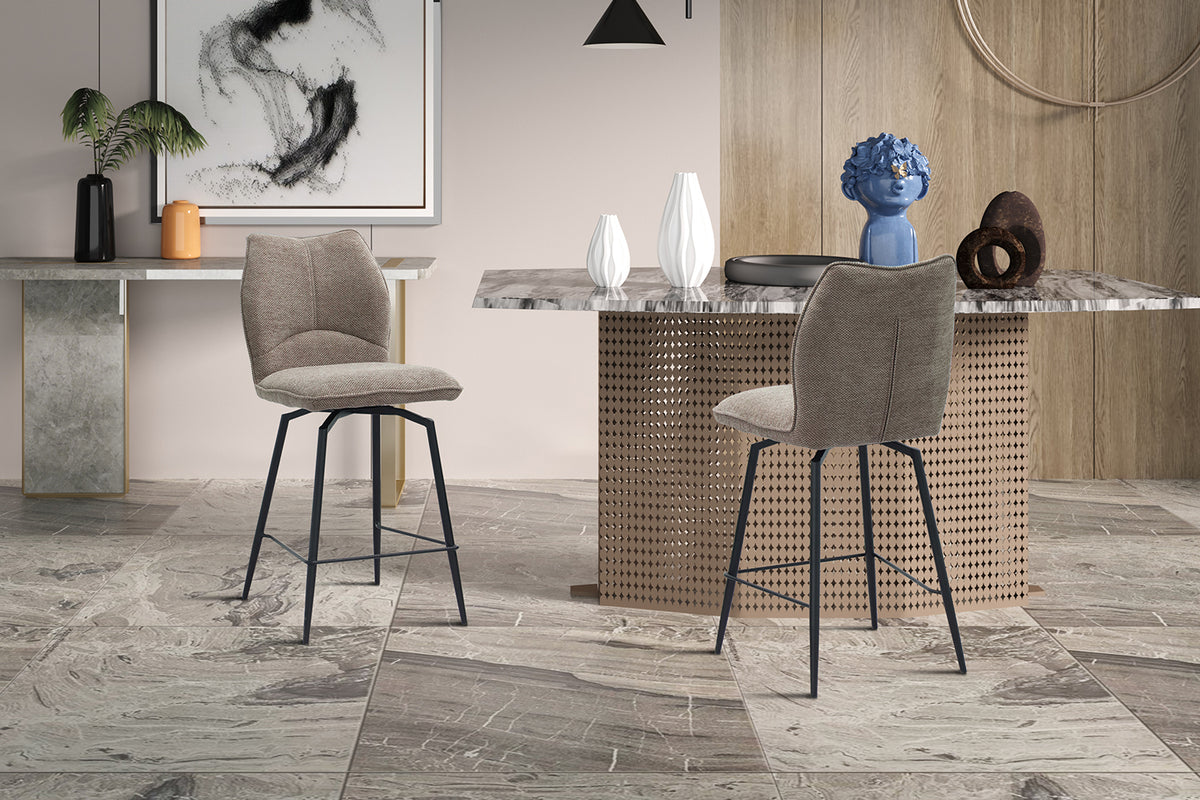 Chaise de comptoir Lara Tissu pivotante Sable