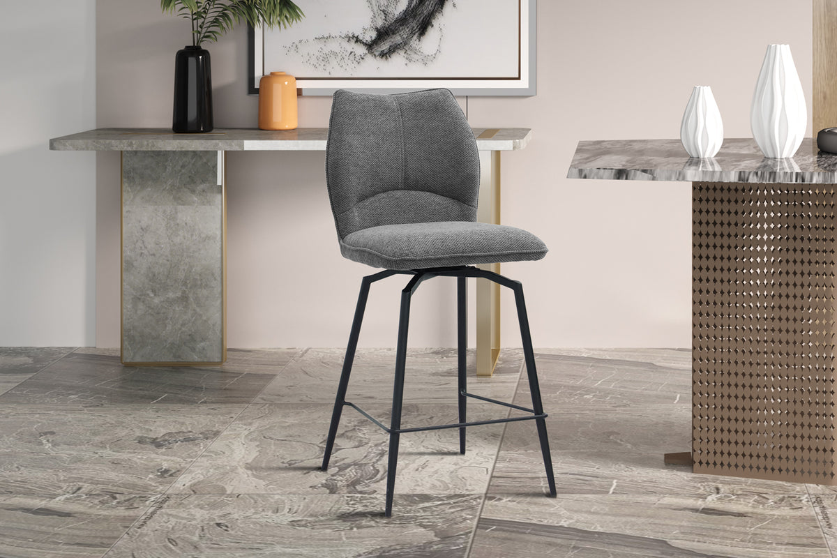 Chaise de comptoir Lara Tissu pivotante Gris