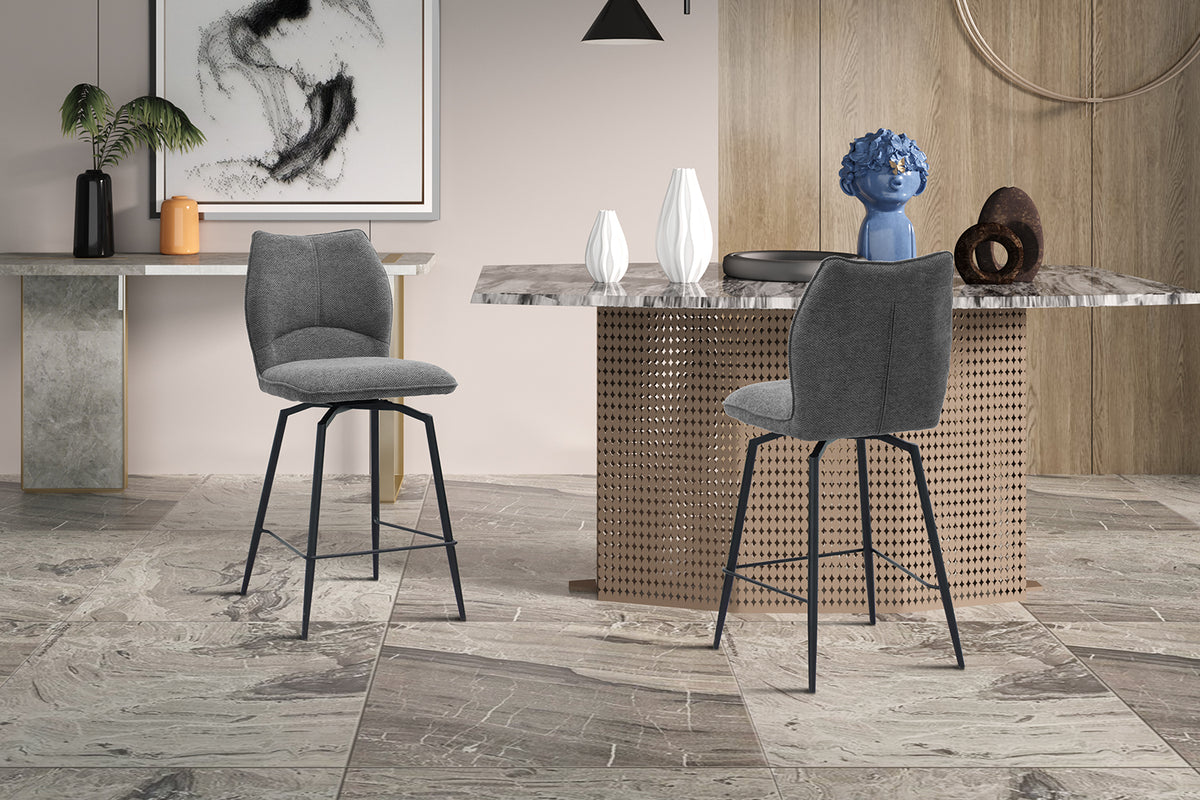 Chaise de comptoir Lara Tissu pivotante Gris