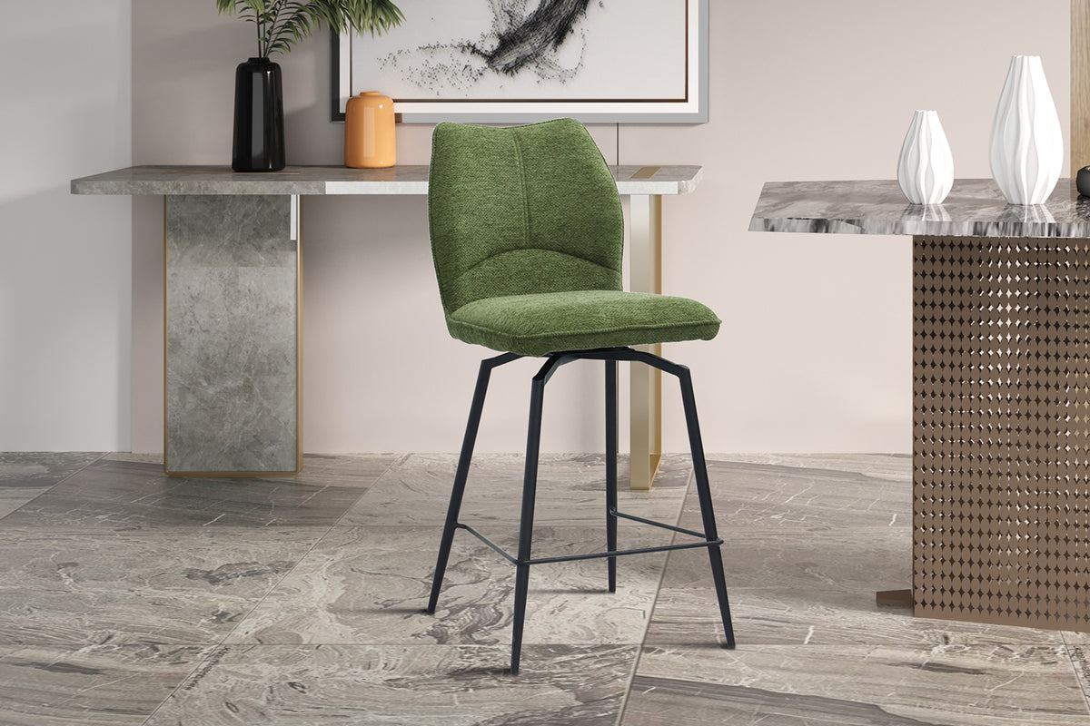 Chaise de comptoir Lara Tissu pivotante Vert