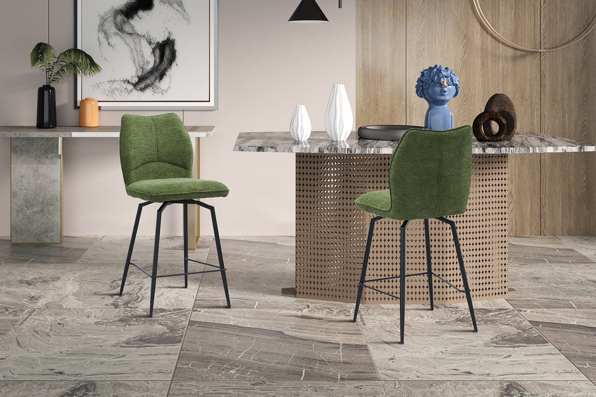 Chaise de comptoir Lara Tissu pivotante Vert