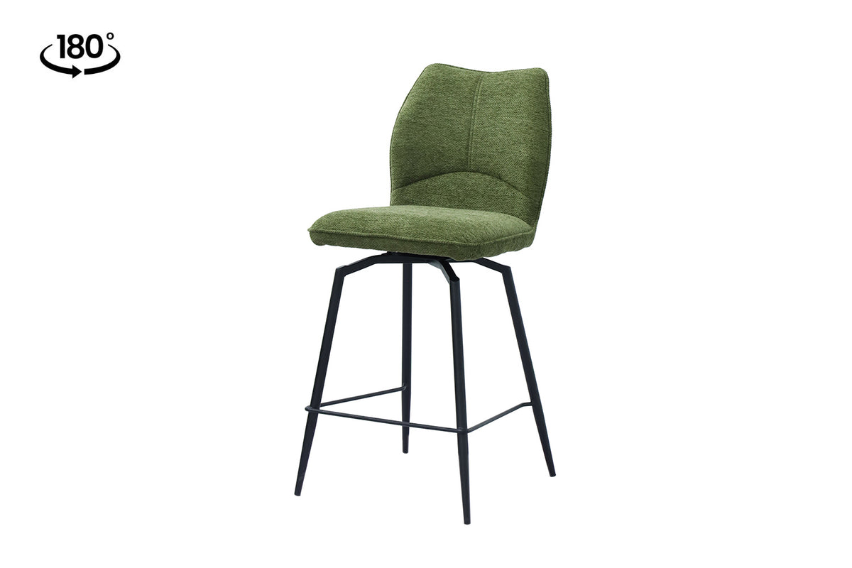 Chaise de comptoir Lara Tissu pivotante Vert