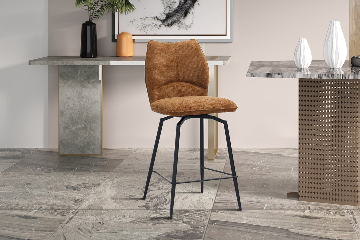Chaise de comptoir Lara Tissu pivotante Rouille