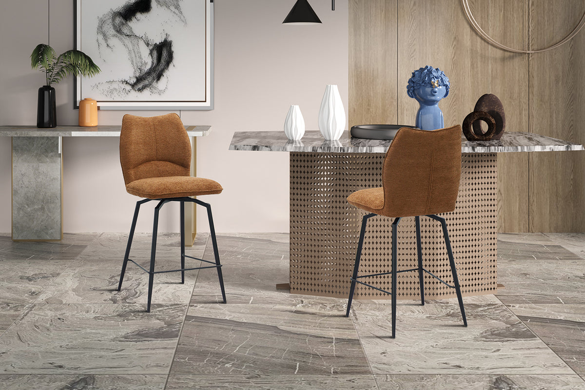 Chaise de comptoir Lara Tissu pivotante Rouille