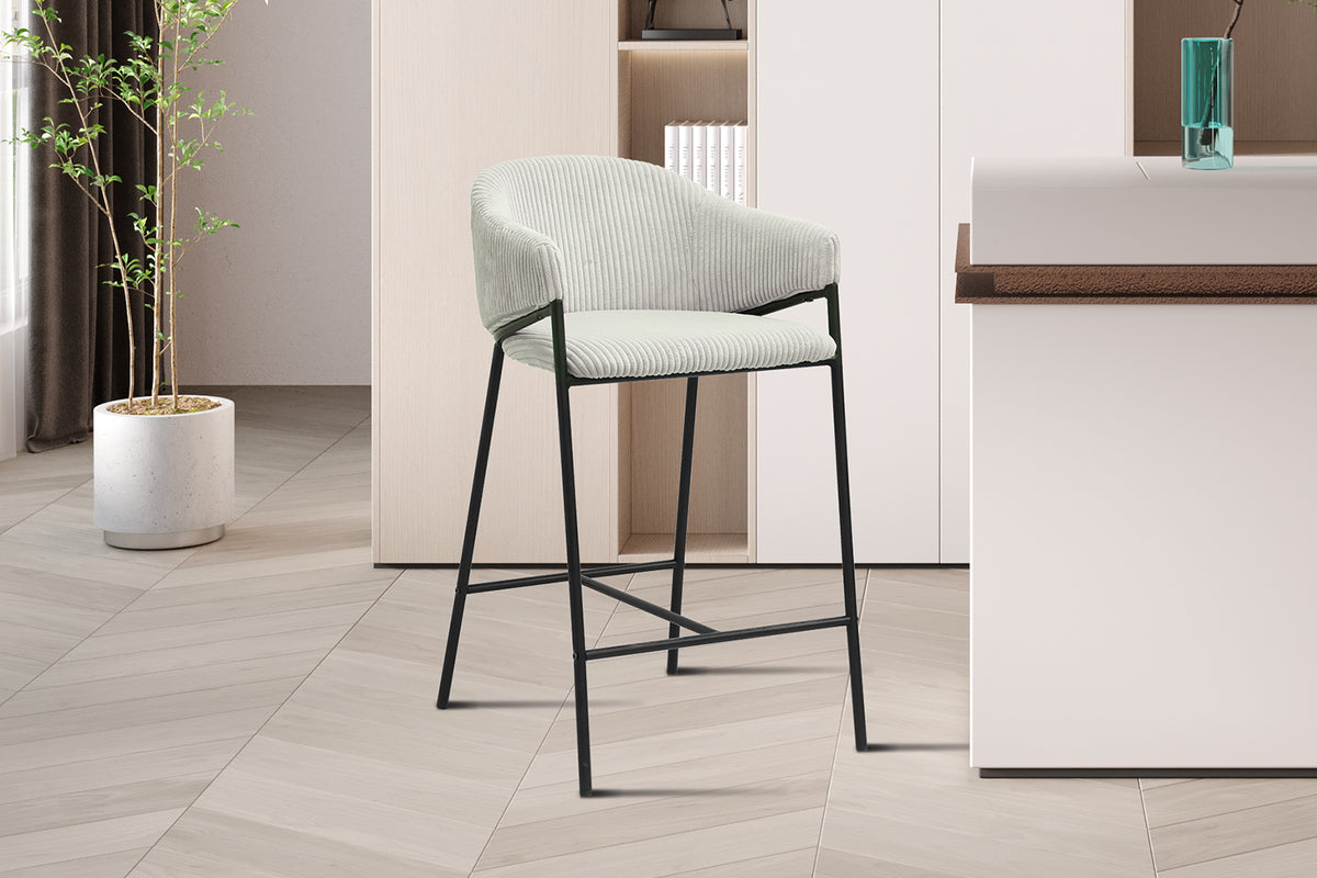 Chaise de comptoir Hugo velours côtelé Gris clair