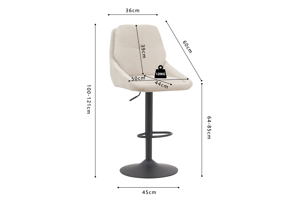 Chaise de bar Sabine Tissu pivotante Écru