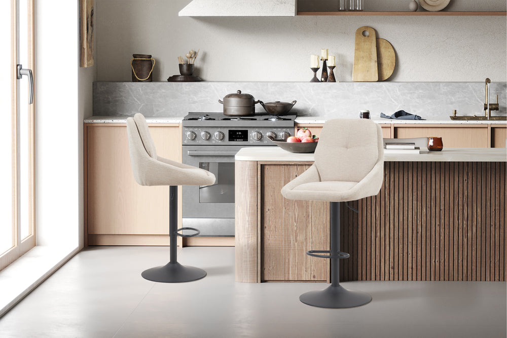 Chaise de bar Sabine Tissu pivotante Écru