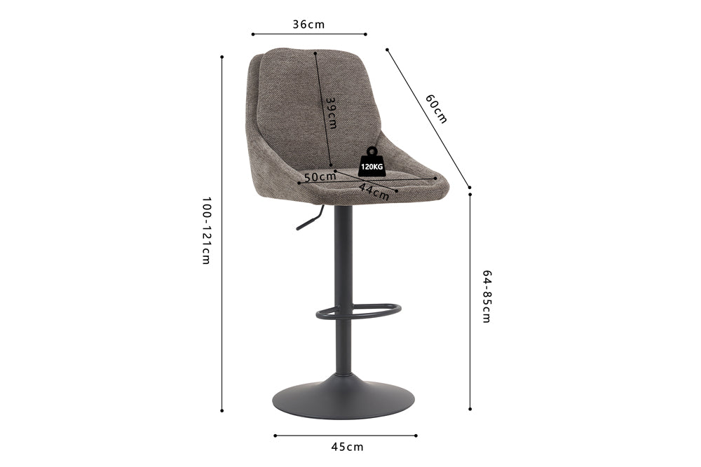 Chaise de bar Sabine Tissu pivotante Gris