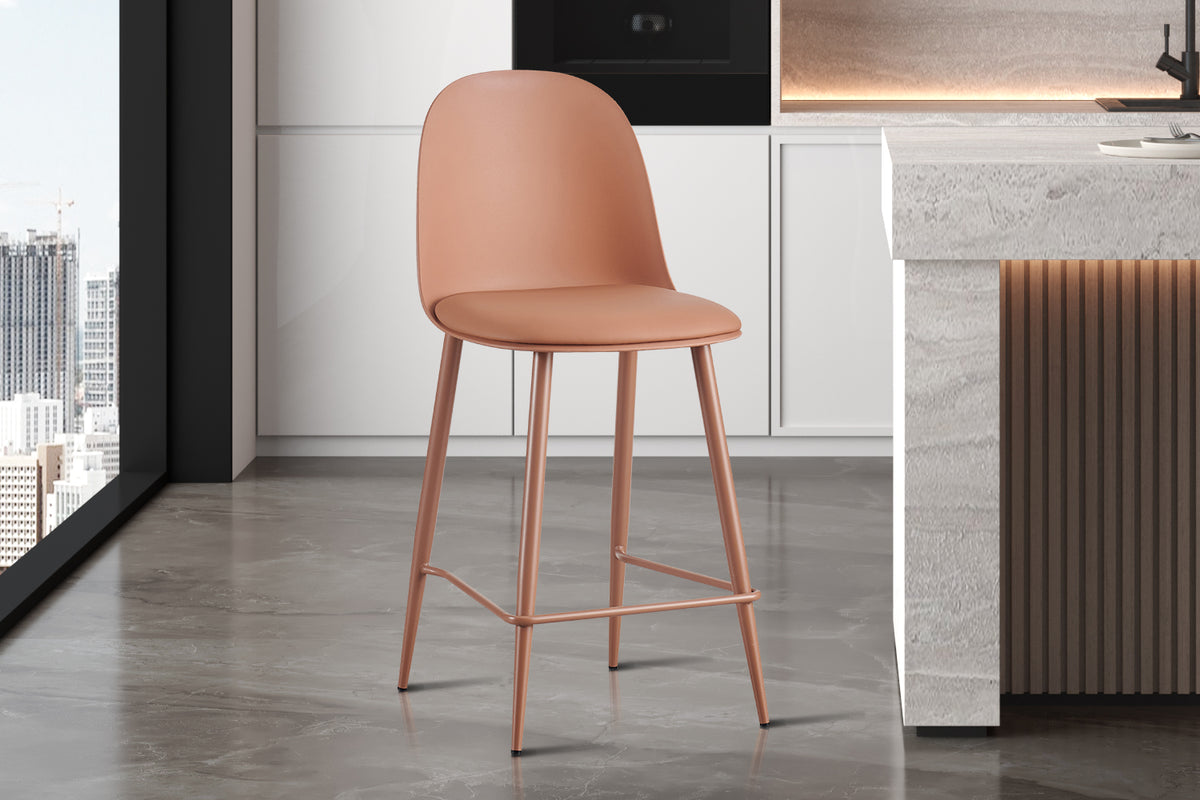 Chaise de comptoir Jasmin Assise polypropylène Coussin similicuir Terracotta
