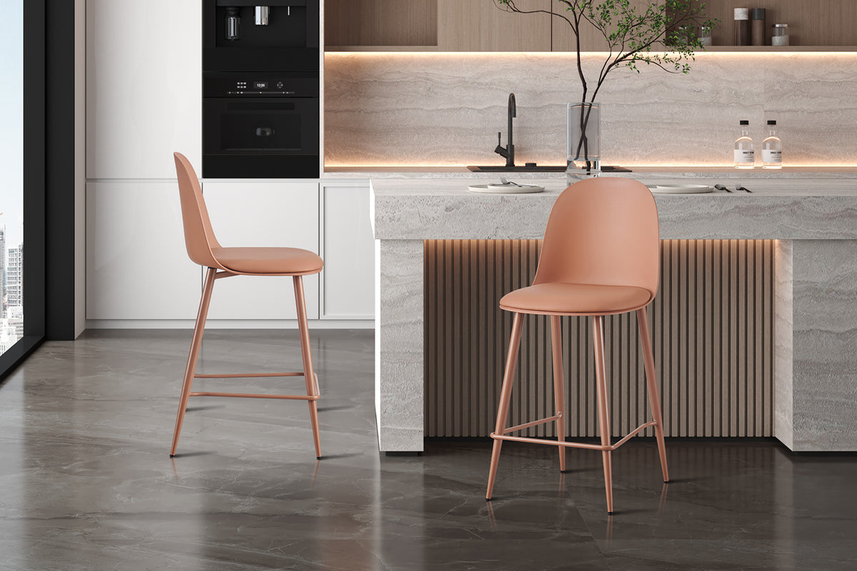 Chaise de comptoir Jasmin Assise polypropylène Coussin similicuir Terracotta