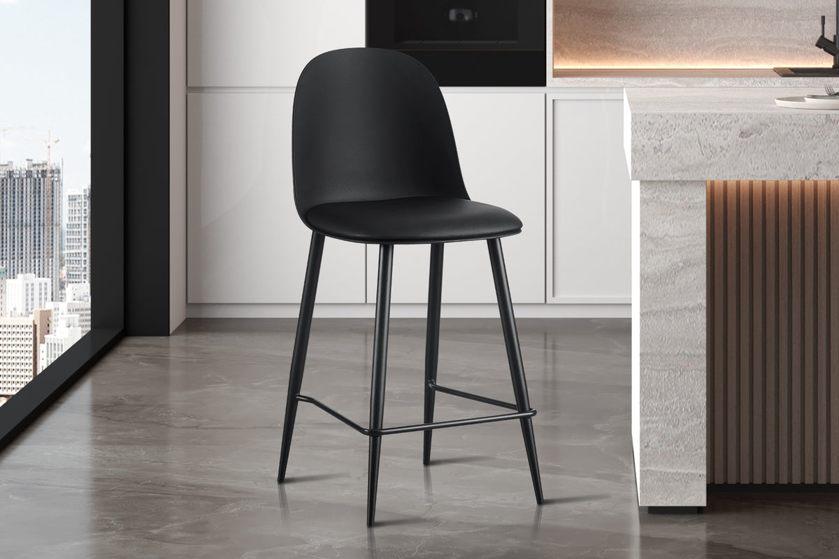 Chaise de comptoir Jasmin Assise polypropylène Coussin similicuir Noir
