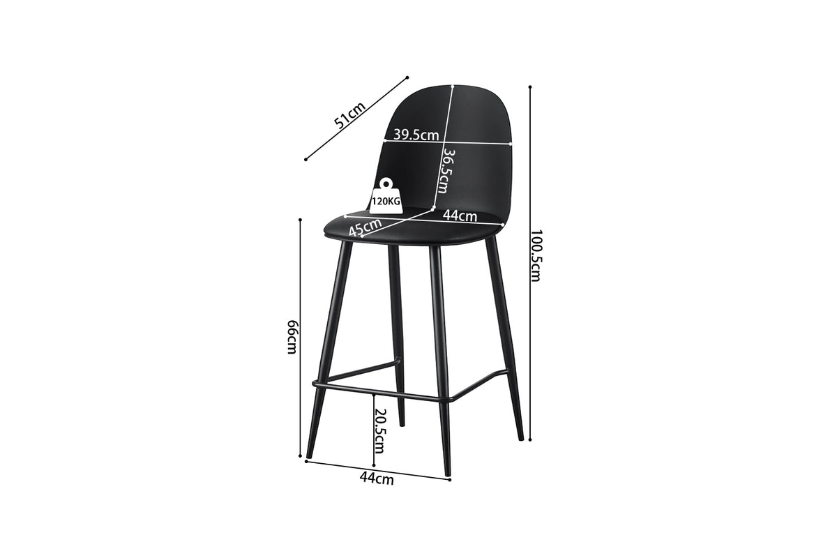 Chaise de comptoir Jasmin Assise polypropylène Coussin similicuir Noir