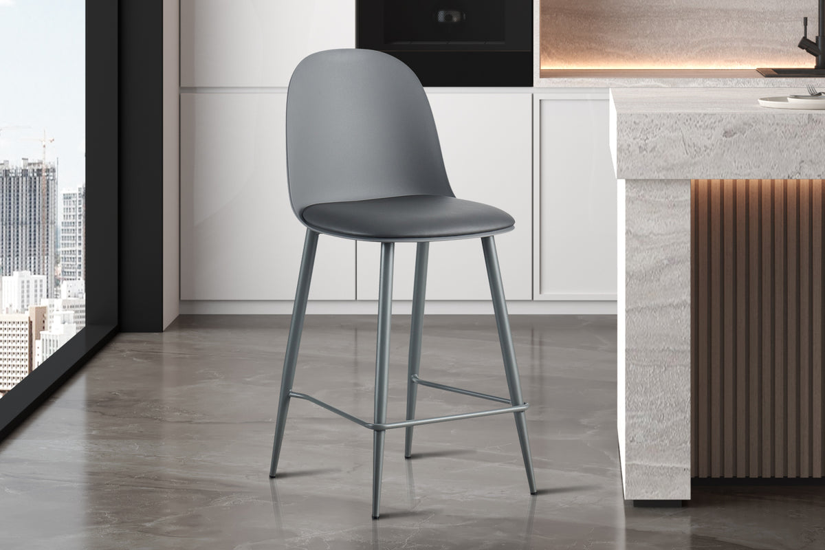 Chaise de comptoir Jasmin Assise polypropylène Coussin similicuir Gris