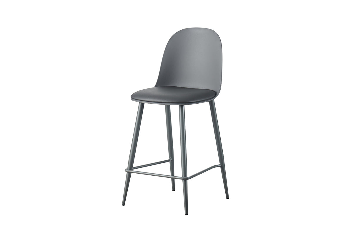 Chaise de comptoir Jasmin Assise polypropylène Coussin similicuir Gris