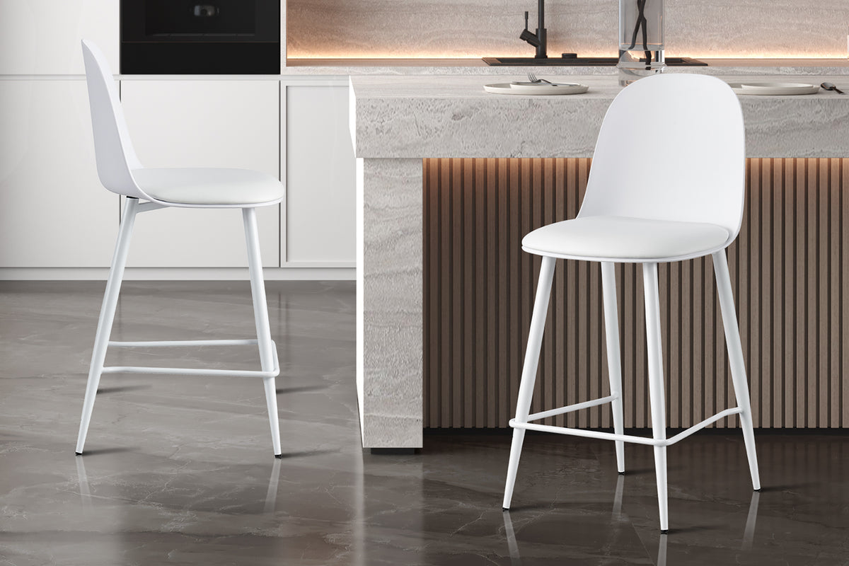 Chaise de comptoir Jasmin Assise PP Coussin PU Blanc