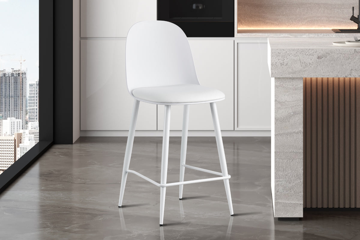 Chaise de comptoir Jasmin Assise polypropylène Coussin similicuir Blanc