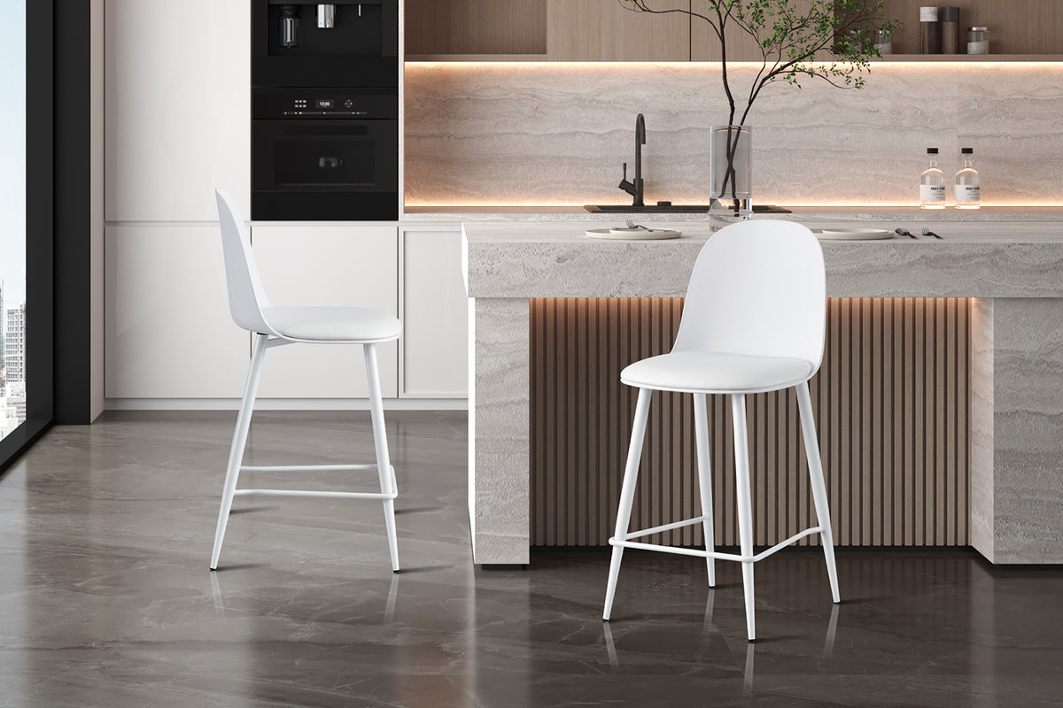 Chaise de comptoir Jasmin Assise polypropylène Coussin similicuir Blanc