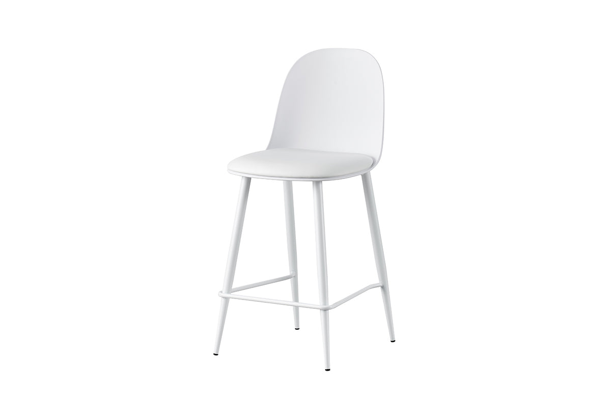 Chaise de comptoir Jasmin Assise polypropylène Coussin similicuir Blanc