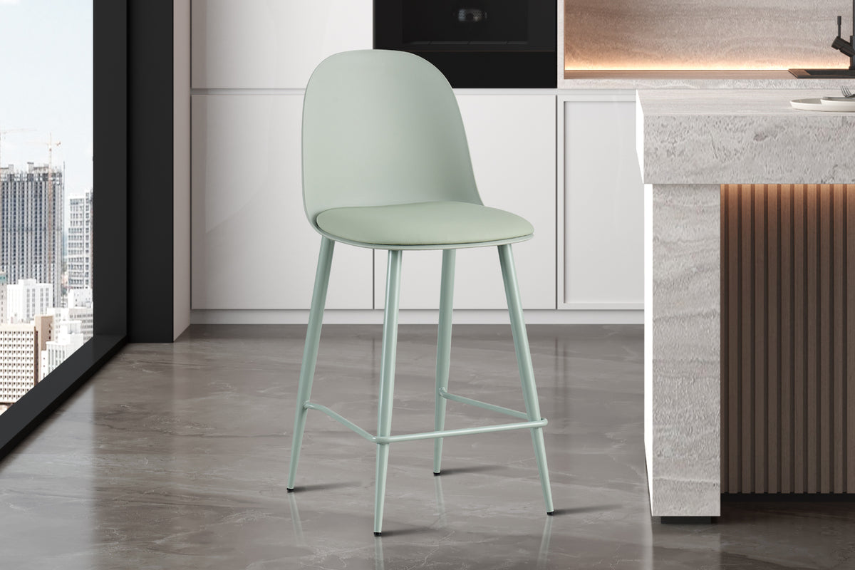 Chaise de comptoir Jasmin Assise polypropylène Coussin similicuir Gris-vert