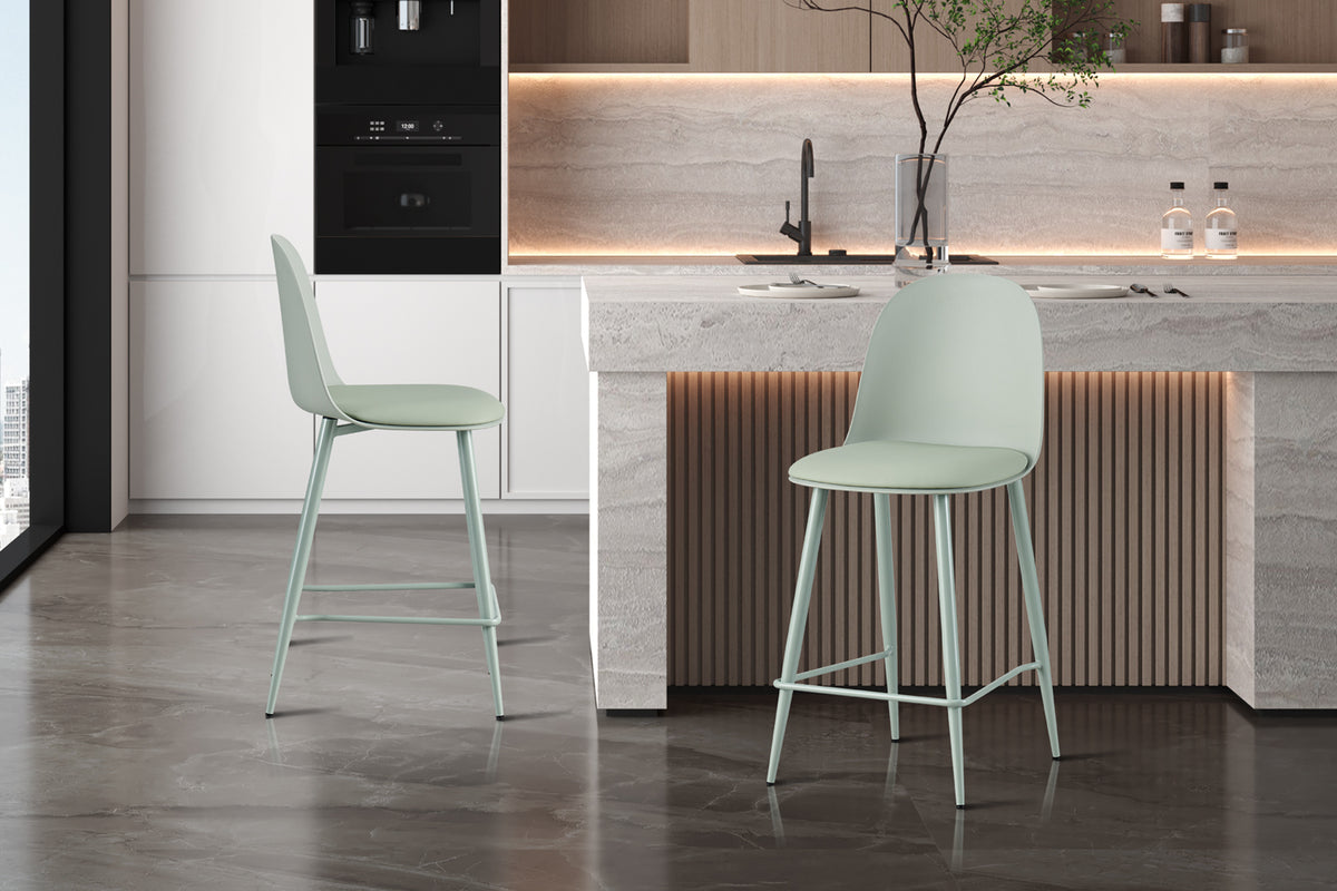 Chaise de comptoir Jasmin Assise polypropylène Coussin similicuir Gris-vert