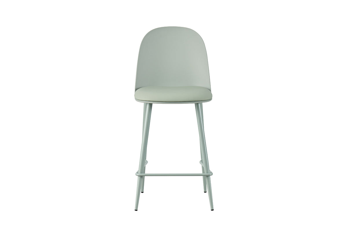 Chaise de comptoir Jasmin Assise polypropylène Coussin similicuir Gris-vert