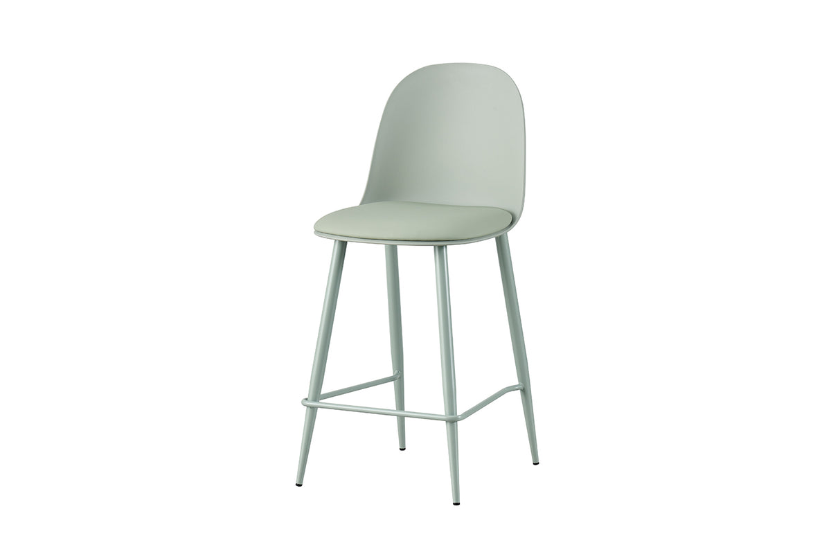 Chaise de comptoir Jasmin Assise polypropylène Coussin similicuir Gris-vert