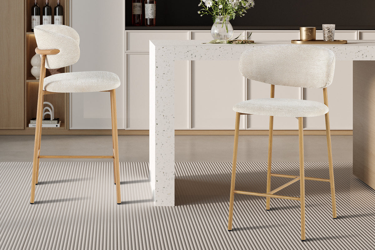 Chaise de comptoir Coco Naturel - Tissu Raven 24 Beige
