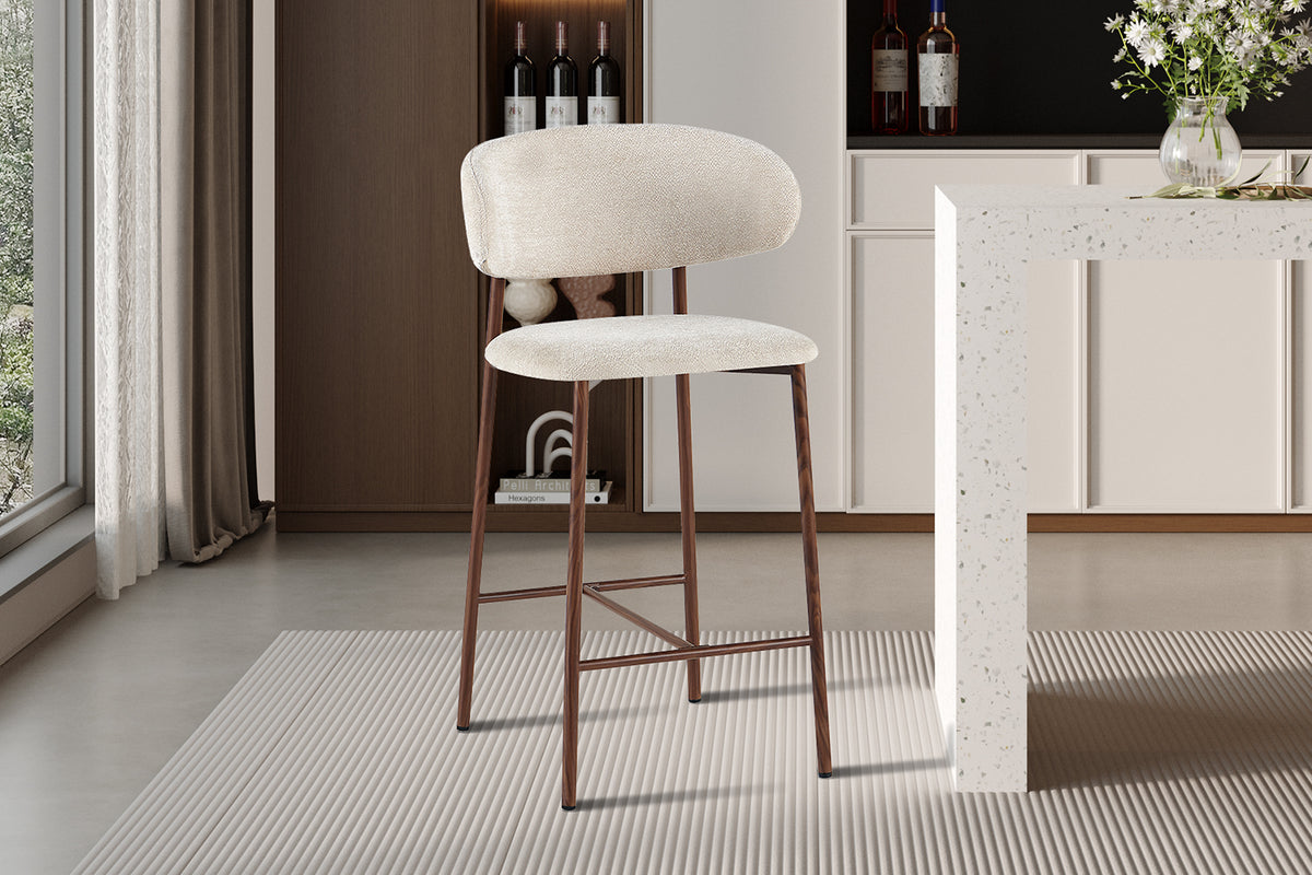 Chaise de comptoir Coco Noyer – Tissu Beige