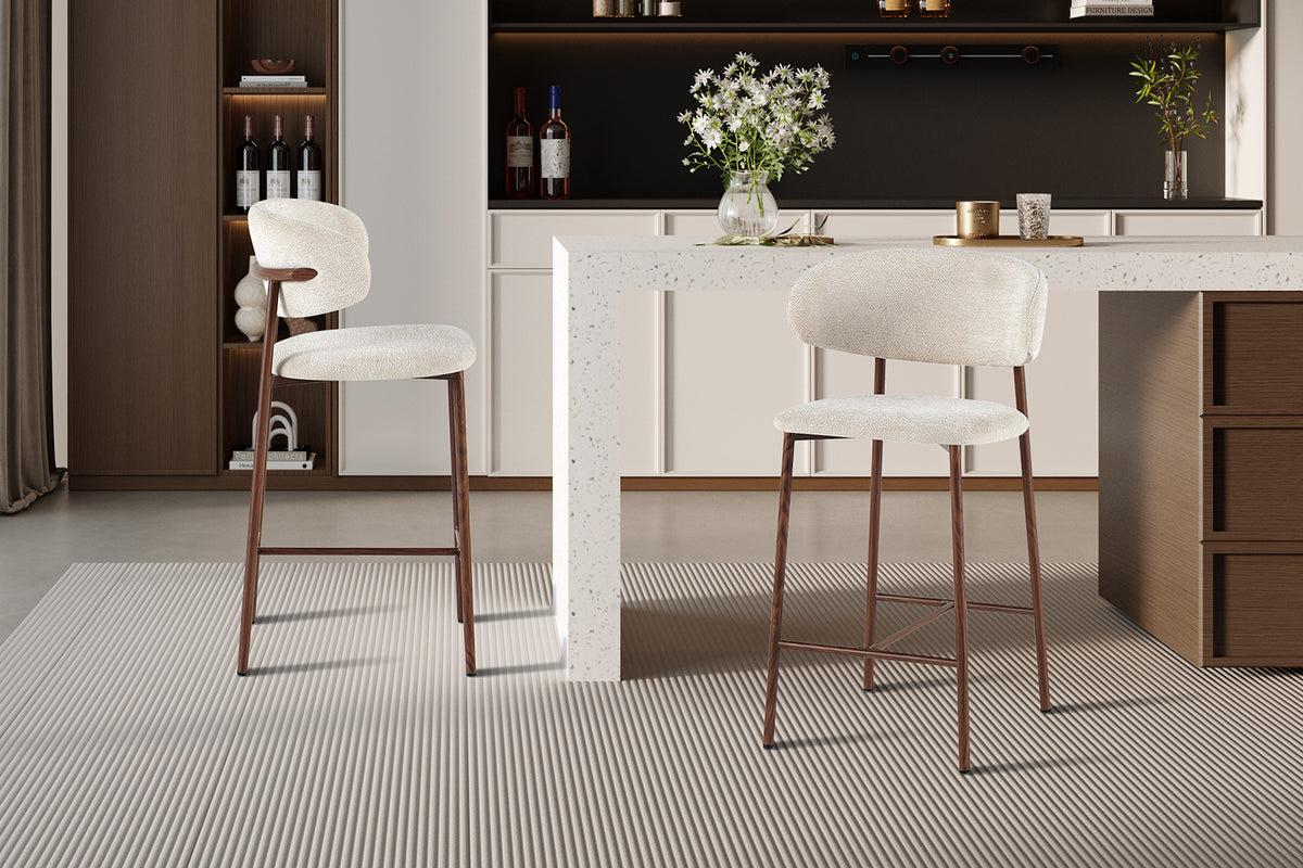 Chaise de comptoir Coco Noyer – Tissu Beige