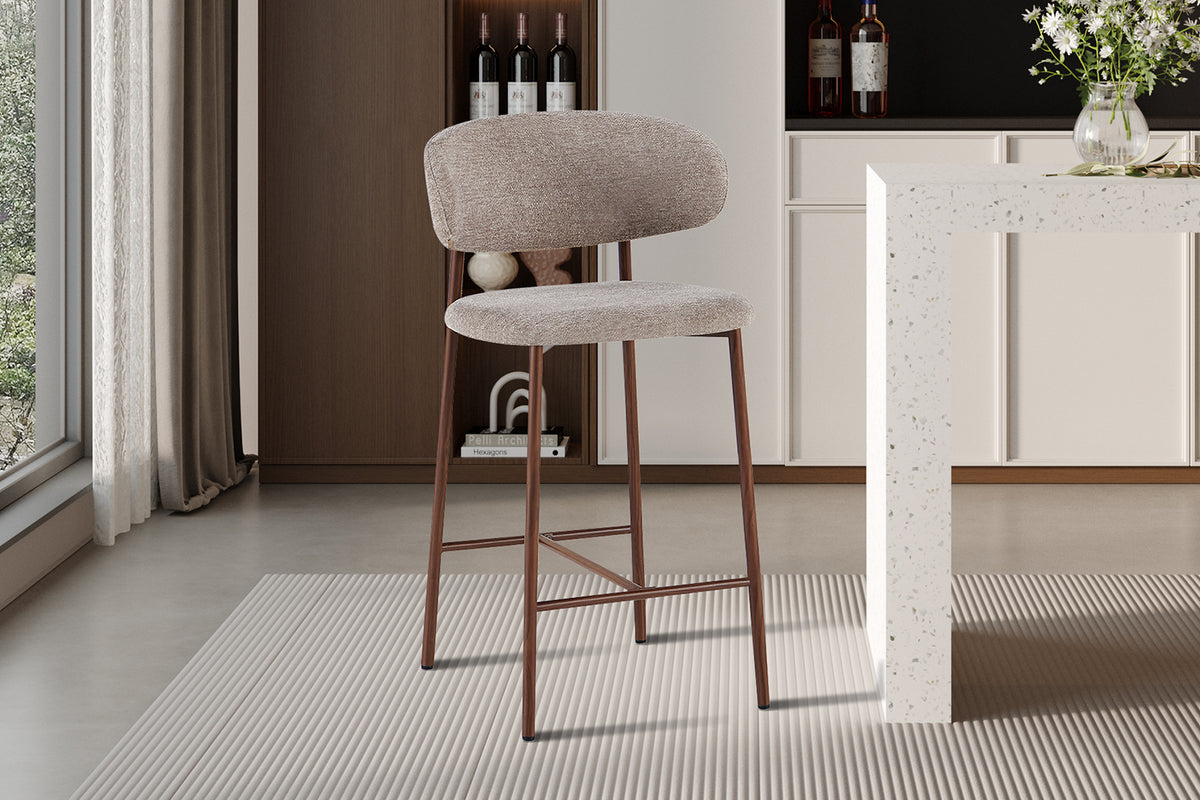 Chaise de comptoir Coco Noyer – Tissu Sable