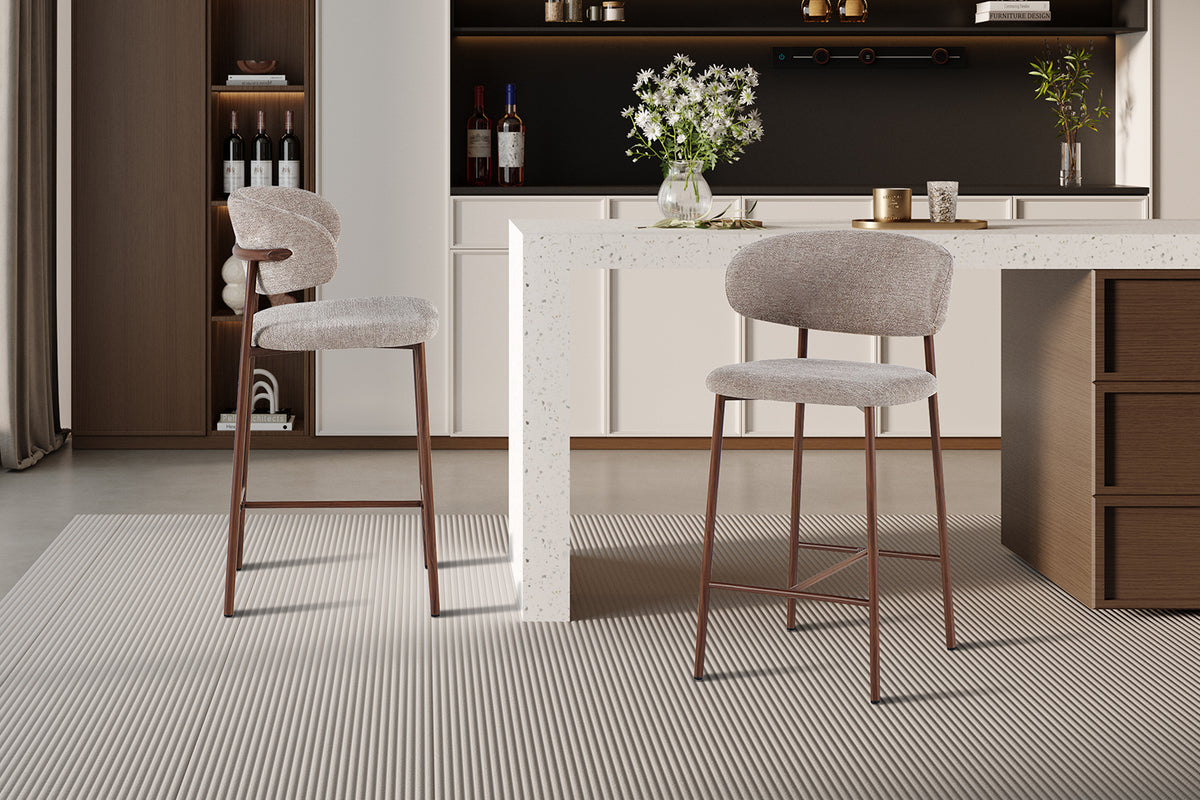 Chaise de comptoir Coco Noyer – Tissu Sable