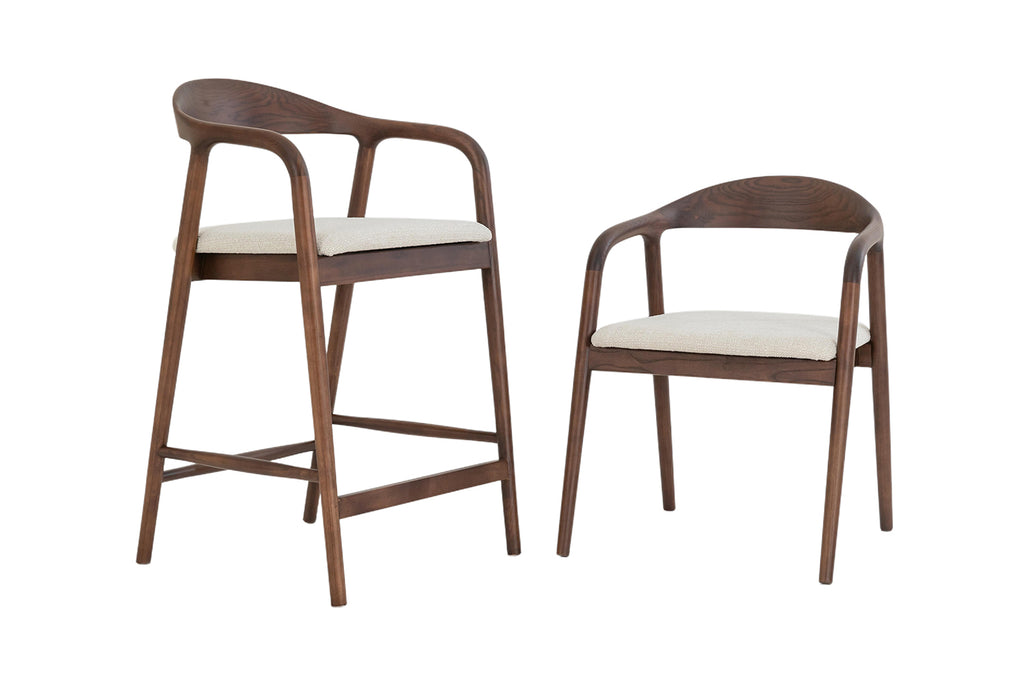 Chaise de comptoir Claire Frêne Noyer Beige