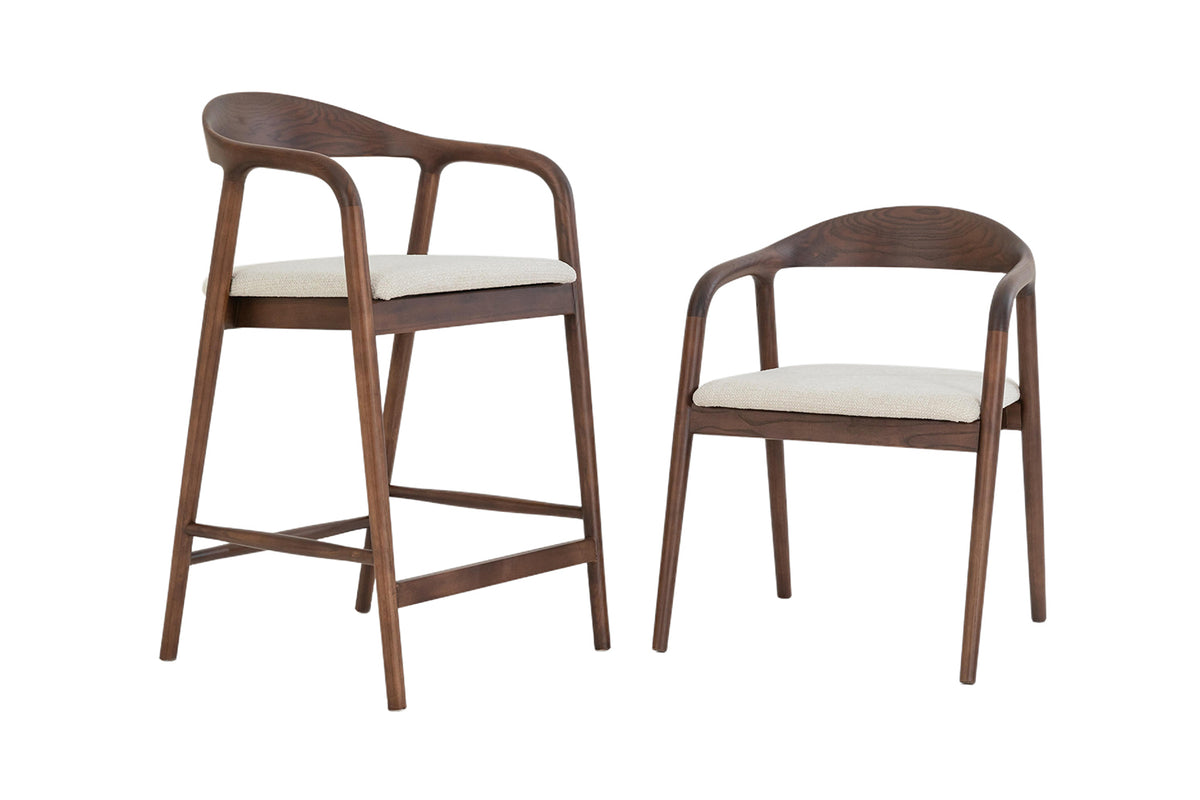 Chaise de comptoir Claire Frêne Noyer Beige