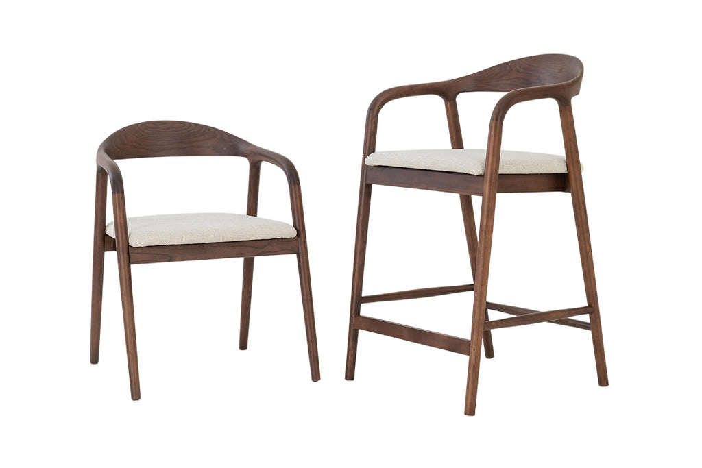 Chaise de comptoir Claire Frêne Noyer Beige