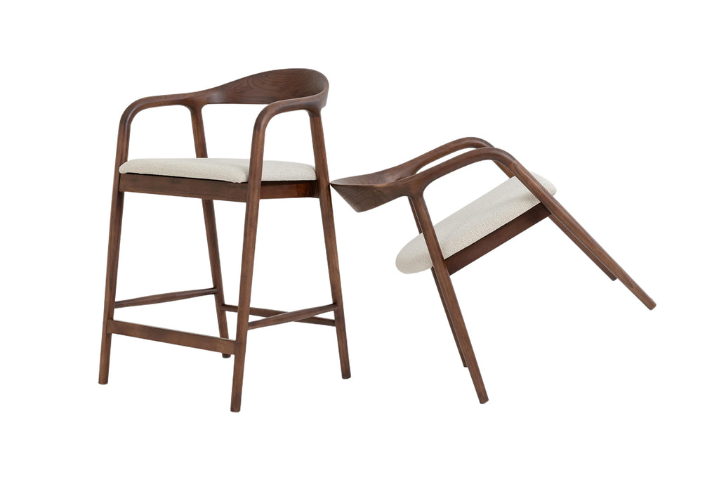 Chaise de comptoir Claire Frêne Noyer Beige