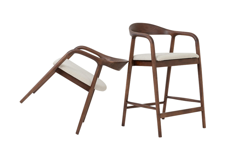 Chaise de comptoir Claire Frêne Noyer Beige