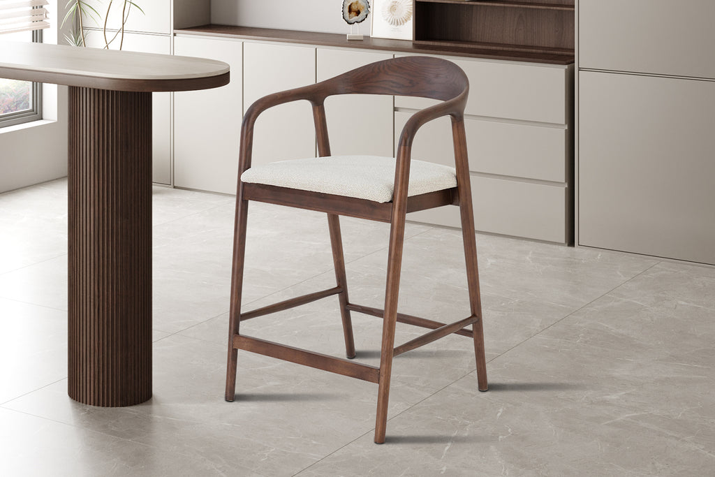 Chaise de comptoir Claire Frêne Noyer Beige