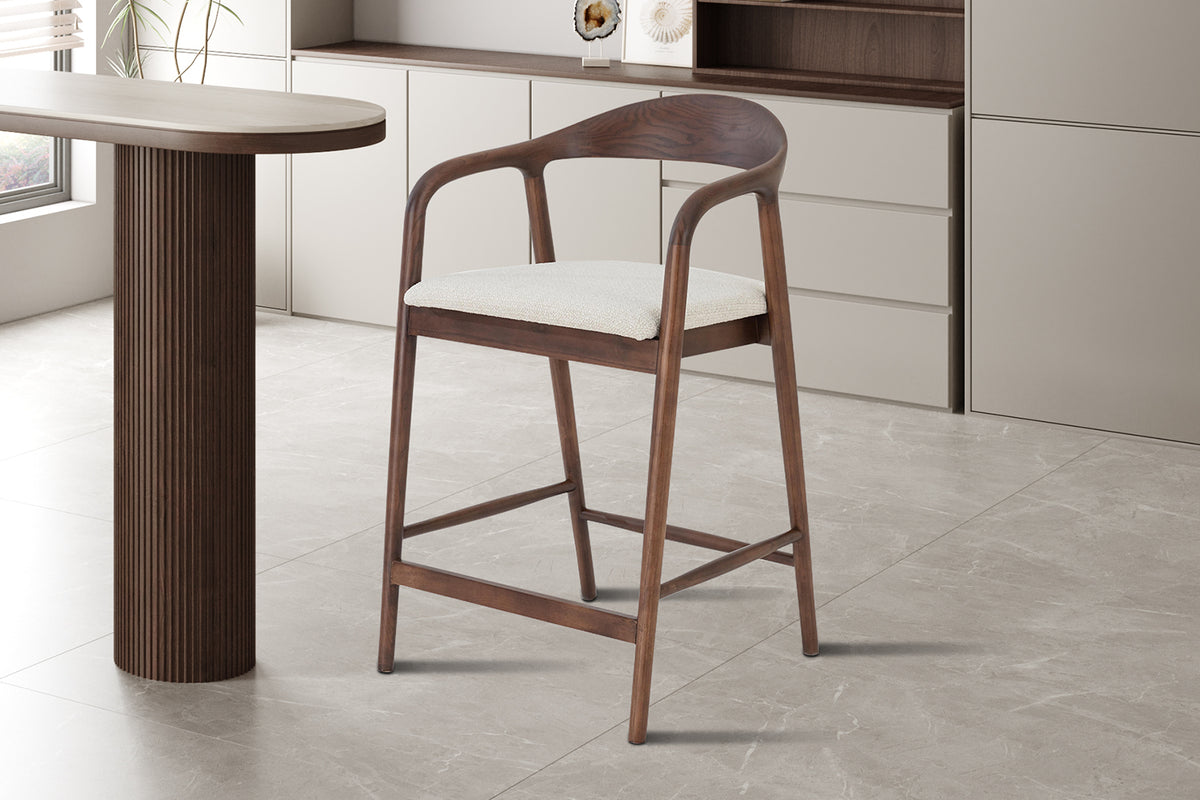 Chaise de comptoir Claire Frêne Noyer Beige
