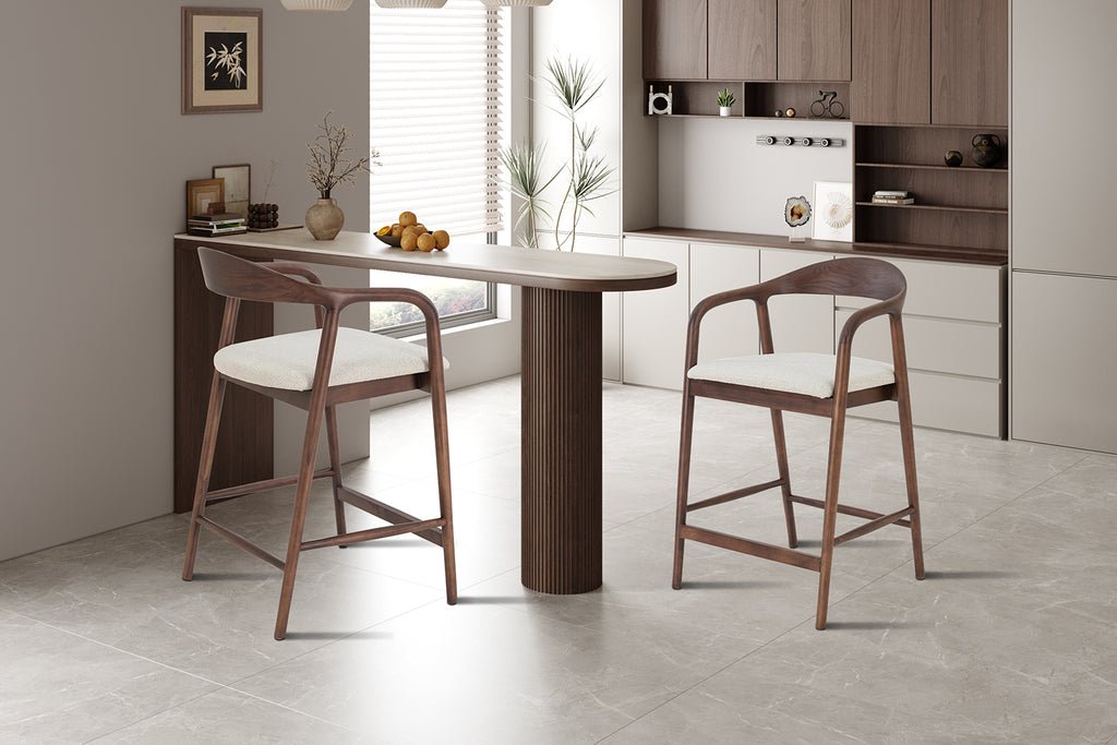 Chaise de comptoir Claire Frêne Noyer Beige