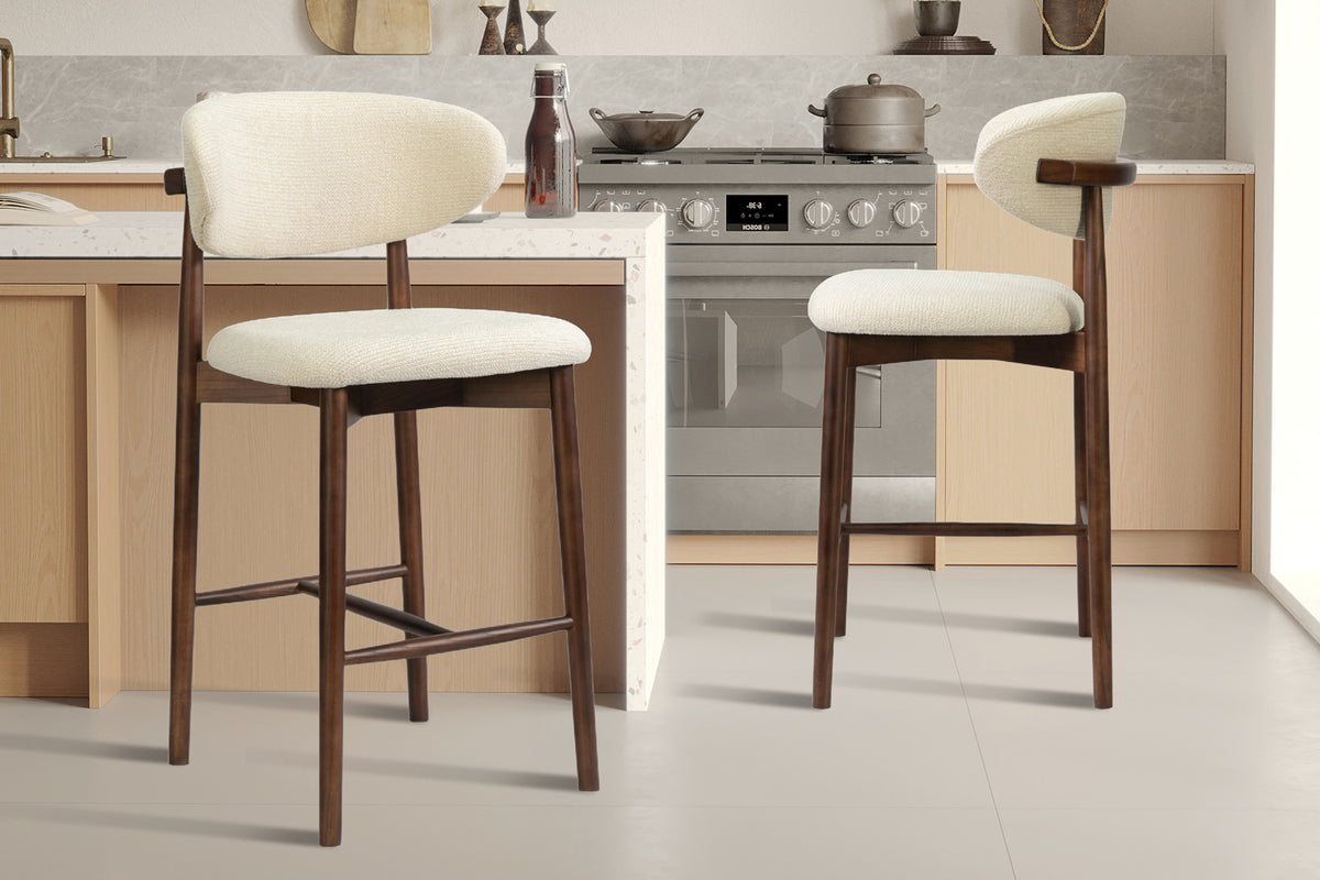 Chaise de comptoir Clara Frêne Noyer – Beige